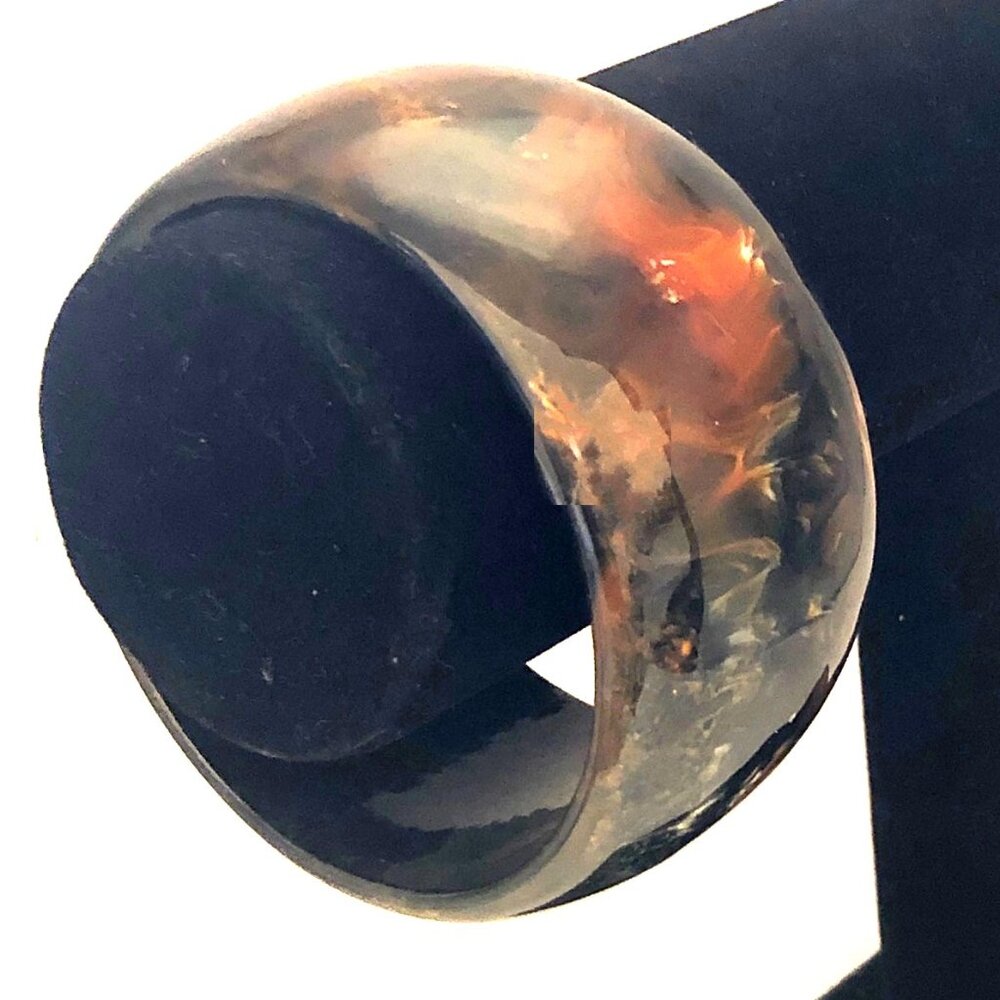 Chunky marbled acrylic bangle bracelet black brown swirl wide